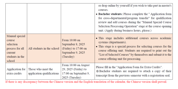 NPTU course selection schedule for students in the autumn semester of 2025Image